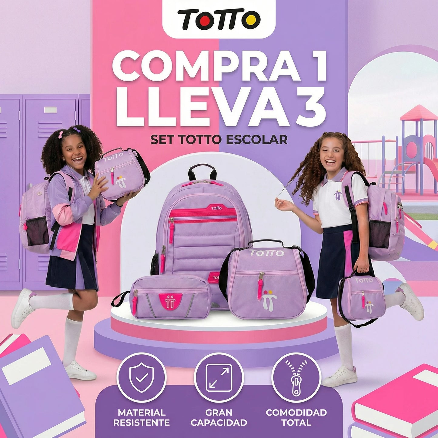 COMBO TOTTO 3 EN 1 MALETA, CARTUCHERA, LONCHERA !