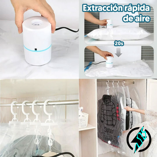 COMBO X 5 BOLSAS COMPRESORAS AL VACÍO RE-UTILIZABLES + BOMBA DE AIRE