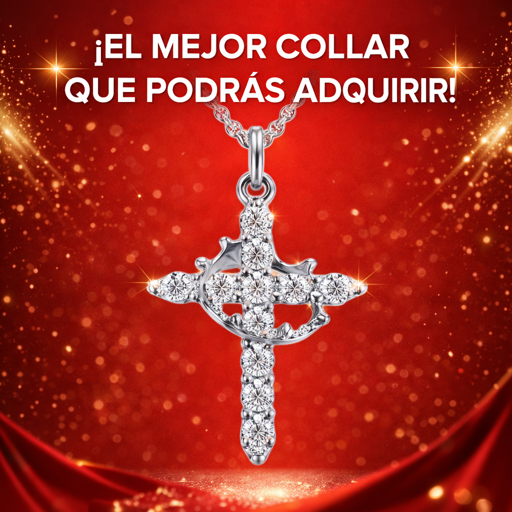 Collar cruz corona plateada