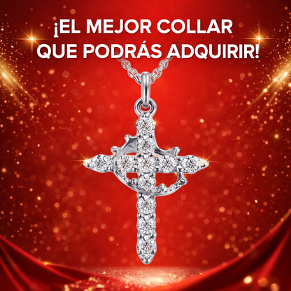 Collar cruz corona plateada