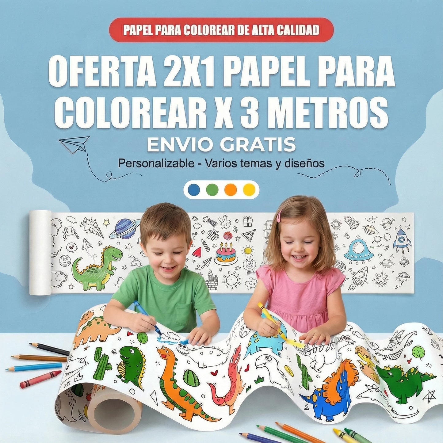 ROLLO DE PAPEL PARA COLOREAR 2X1