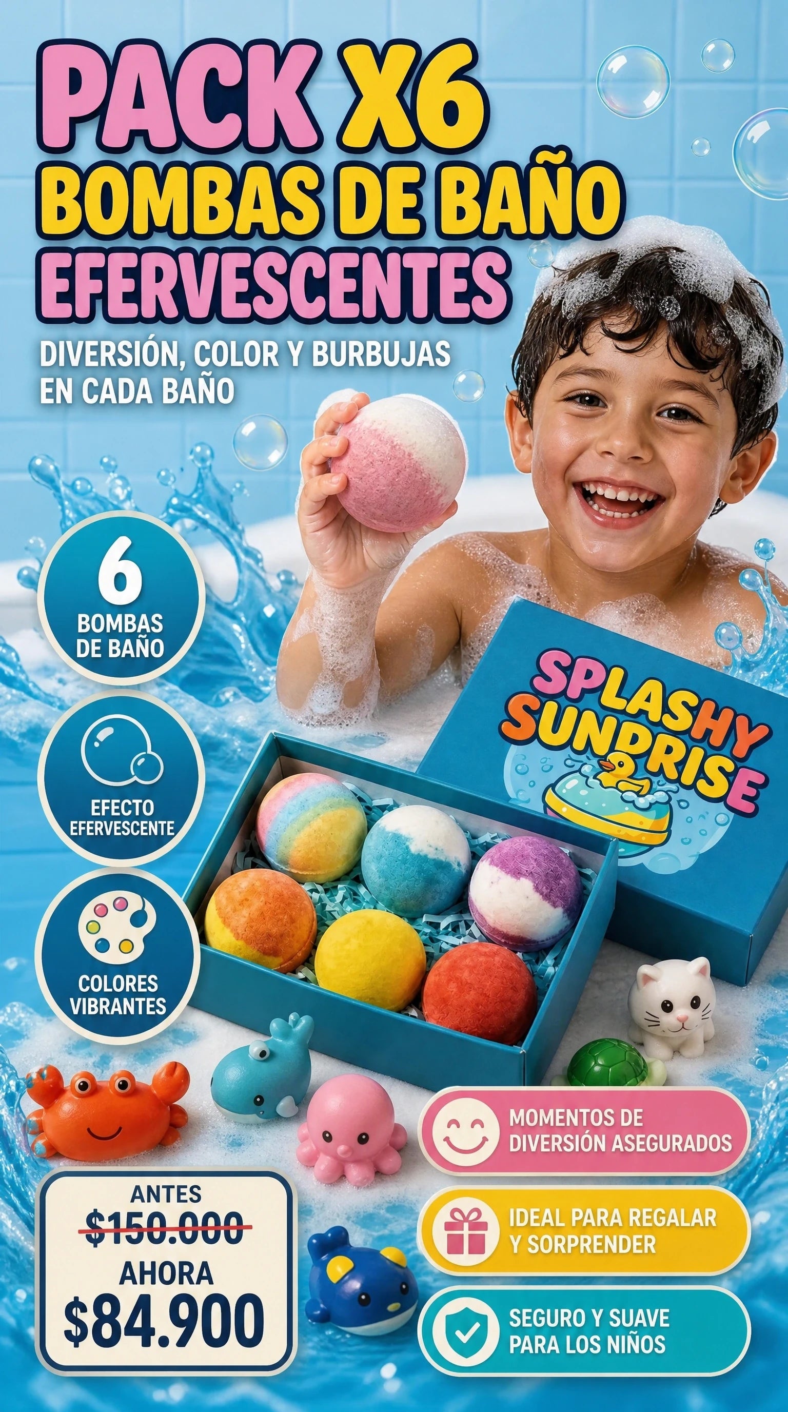 PACK X6 BOMBAS DE BAÑO PARA NIÑOS
