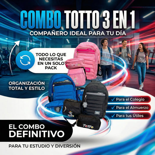 COMBO TOTTO 3 EN 1  MALETA, CARTUCHERA, LONCHERA !